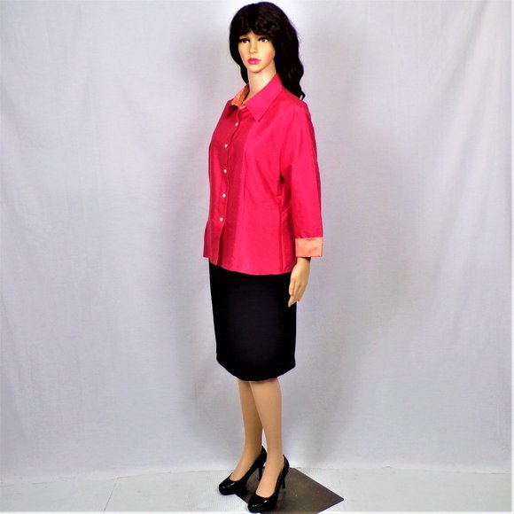 SILK! ISABELA D. size 14 orange long-sleeve shirt/blouse 100% silk DC only - Picture 11 of 14